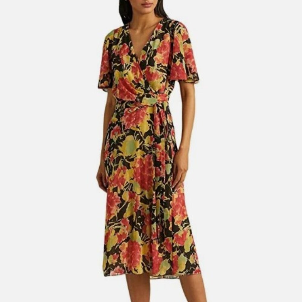Lauren Ralph Lauren Georgette Crinkle Floral Midi Dress
